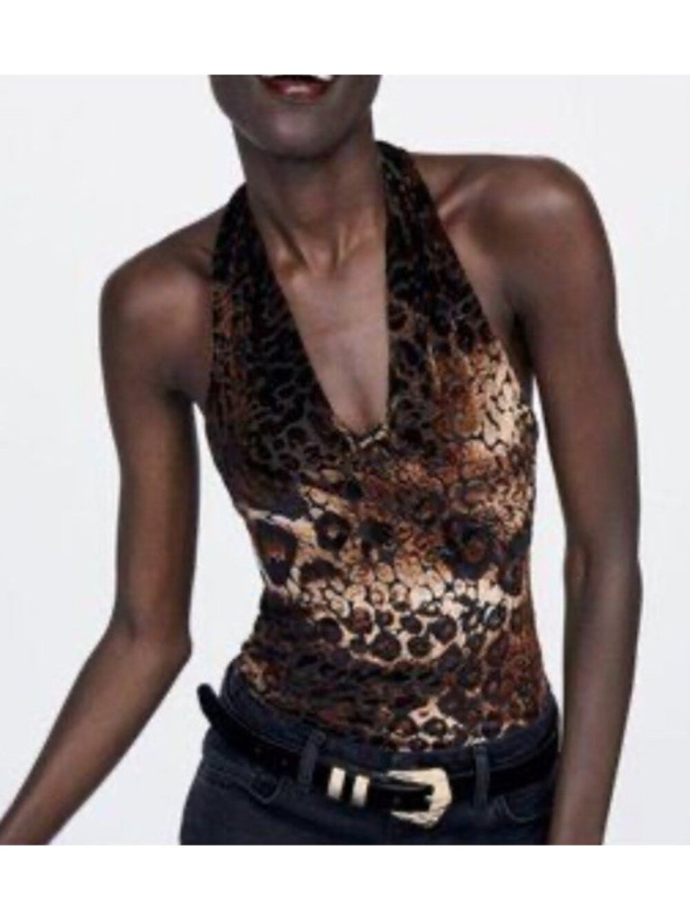 Zara Brown Black Burnout Velvet Sleeveless top Bodysuit Size. Small Jj
